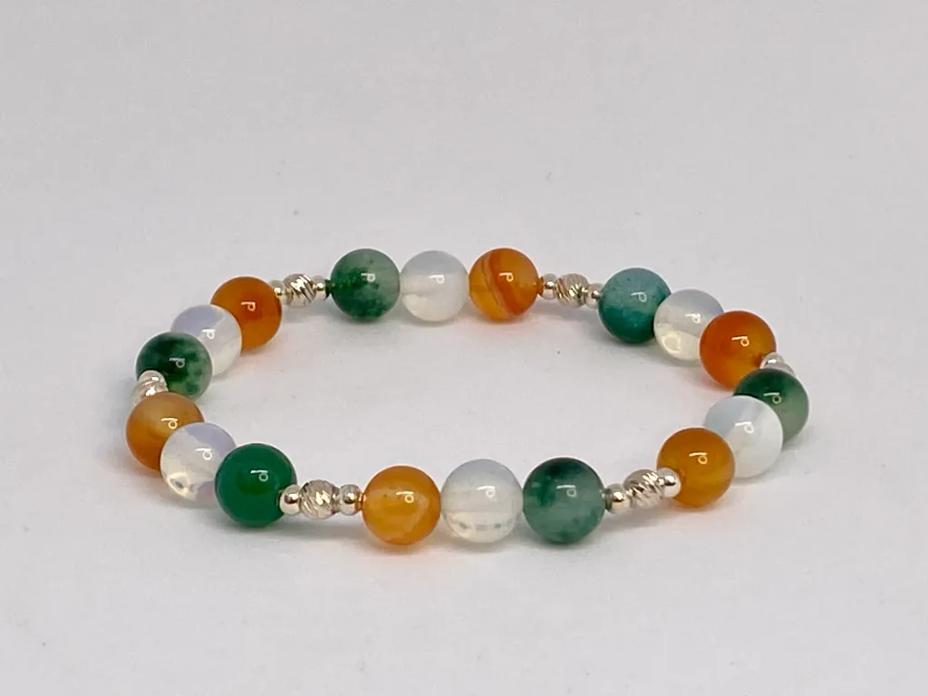 Cancer Bracelet — Sterling Silver (Moonstone, Carnelian & Green Chalcedony)