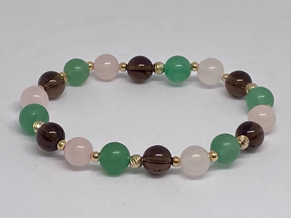 ♉️ Taurus Crystal Bracelet - Smokey Quartz, Rose Quartz, Green Aventurine & Sterling Silver