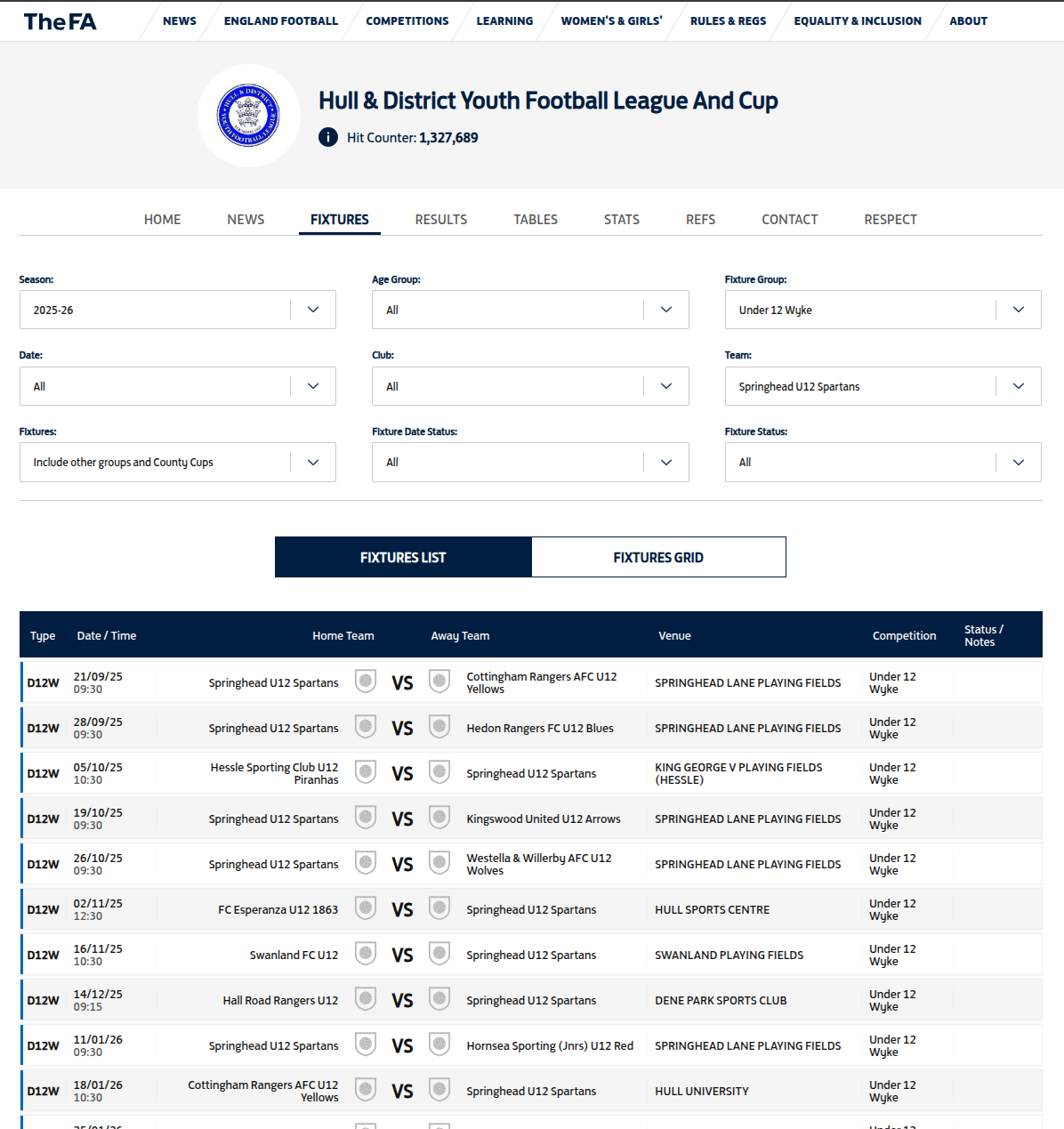 FA Fulltime fixtures page