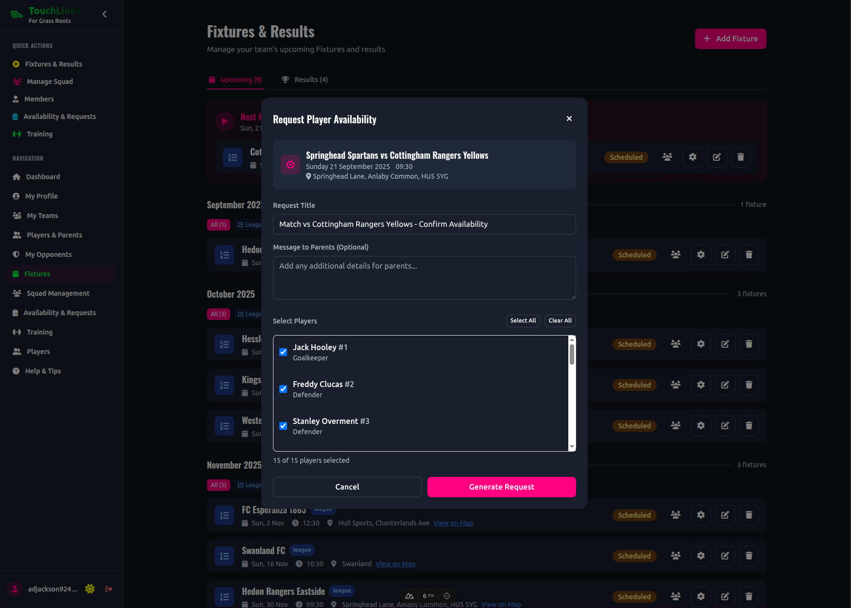 Player availability tracking