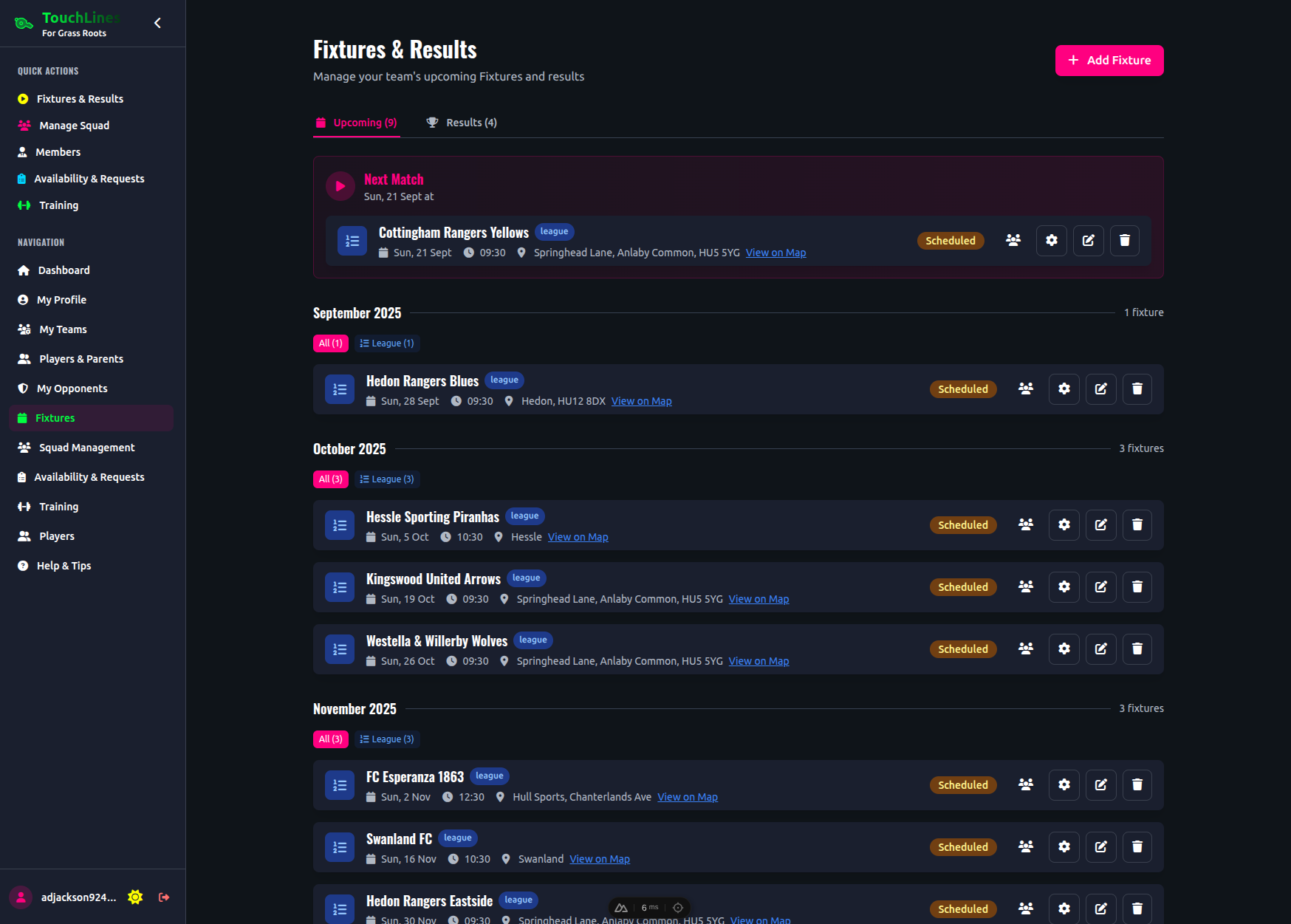 Fixture management dashboard