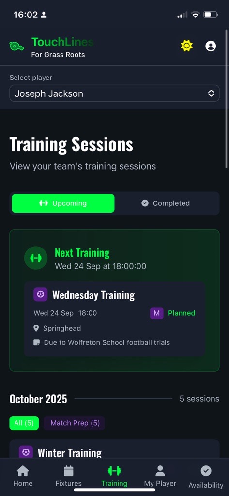 Player training view inside Trac