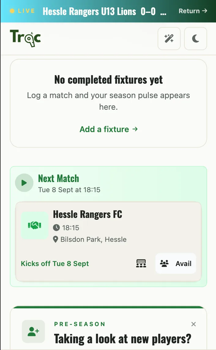 Live match tracker banner in Trac, reused for tournament games