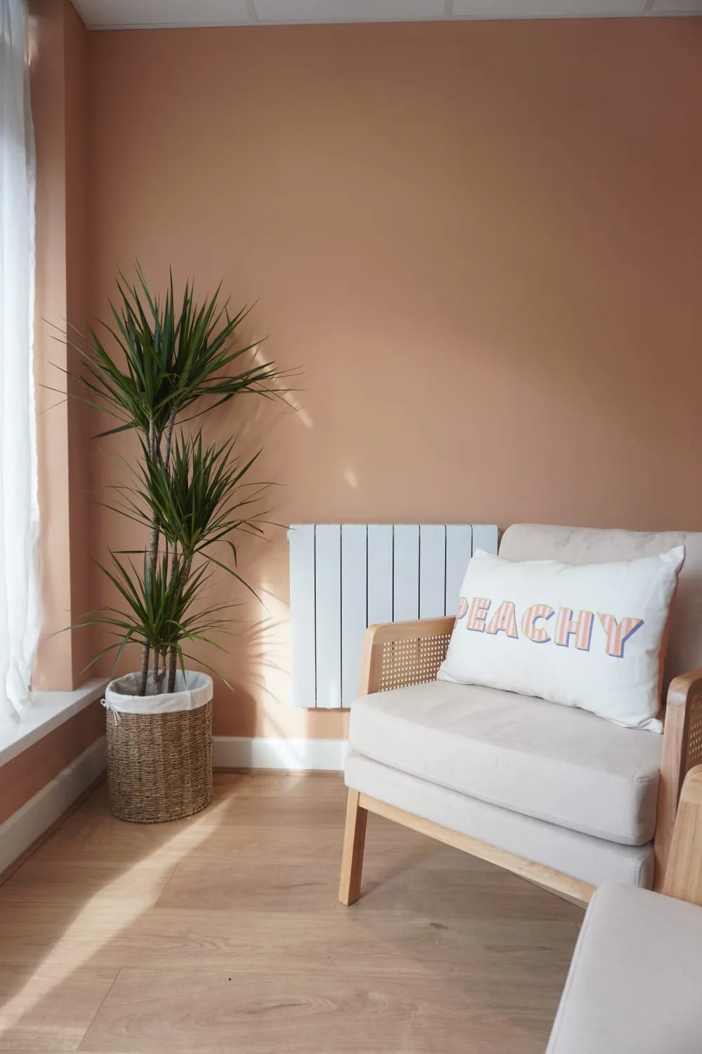 Cosy waiting area inside Peaches Laser Clinic with peachy decor