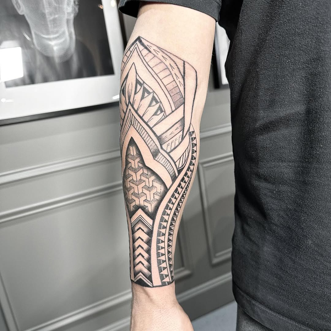 Geometric half sleeve tattoo by Markings Tattoos Hessle