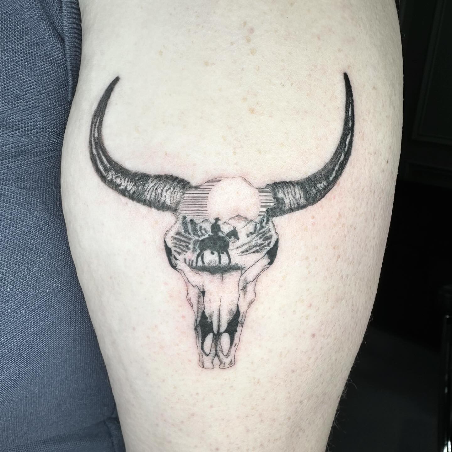 Western buffalo skull tattoo by Markings Tattoos