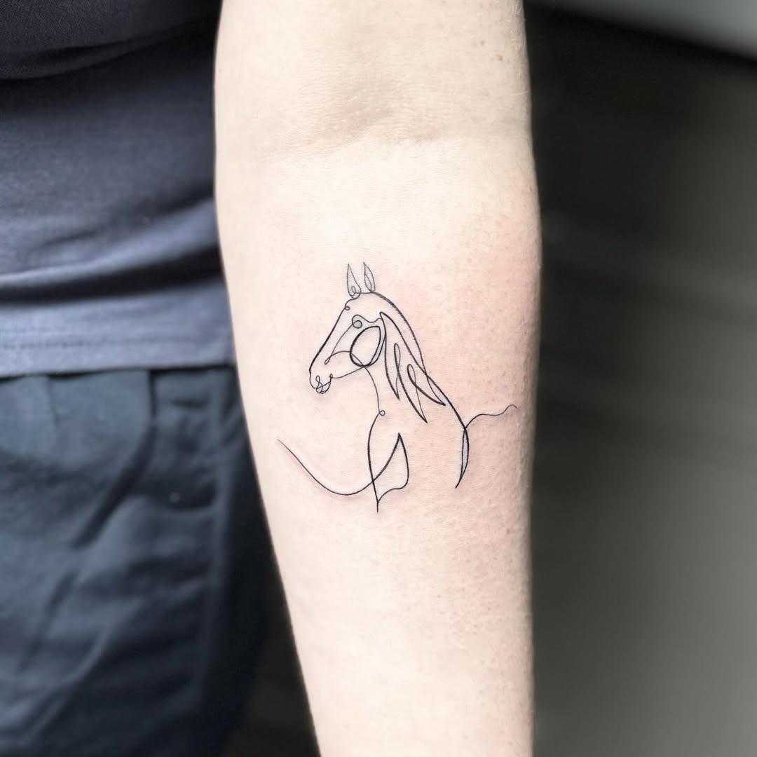 Continuous line horse tattoo by Markings Tattoos