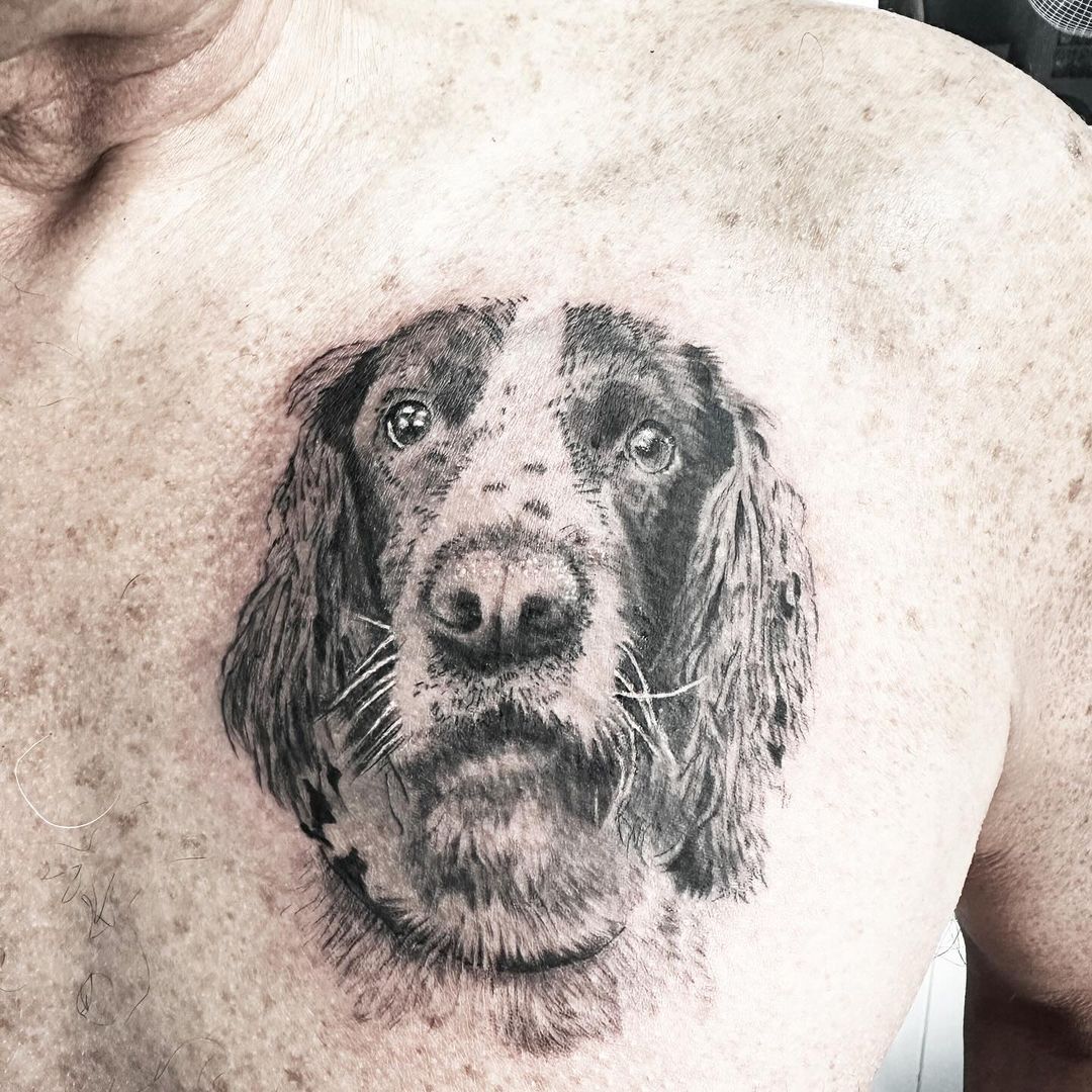 Dog portrait tattoo by Markings Tattoos