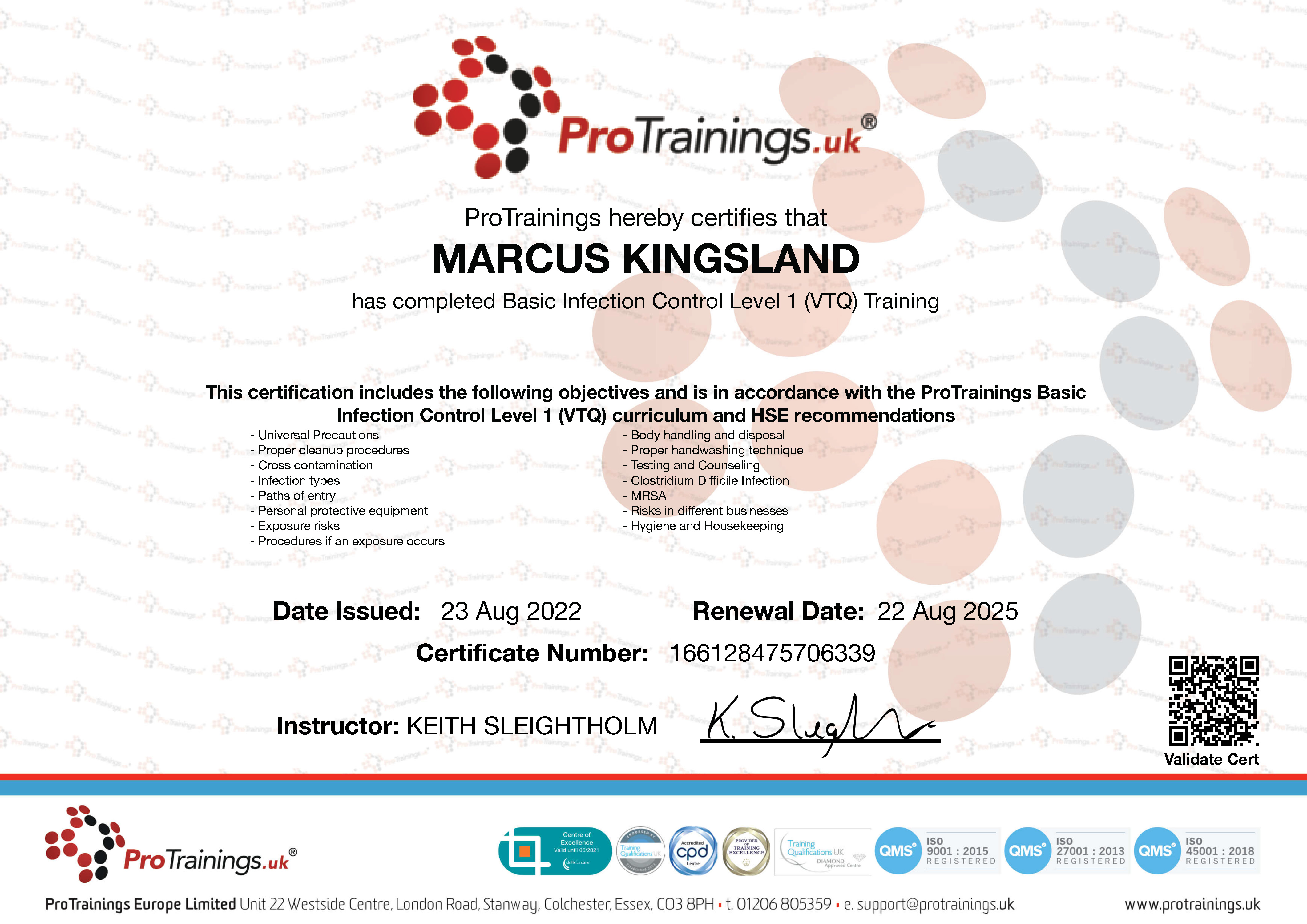 Basic Infection Control Level 1 Certificate