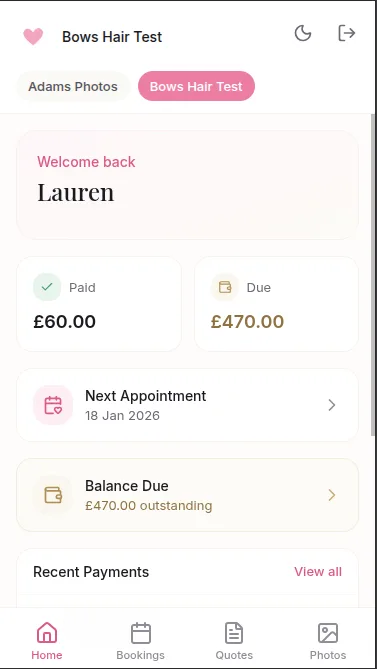 Client dashboard with all vendors