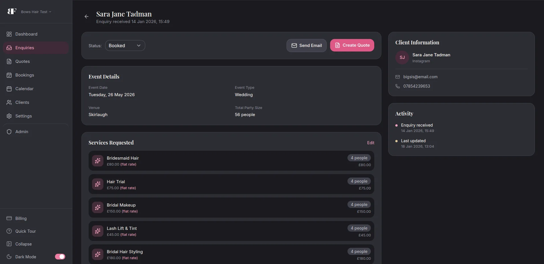 Single enquiry detail